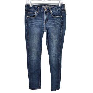 Womens American Eagle Skinny Stretch Blue Denim Jeans Cotton Stretch Size 8